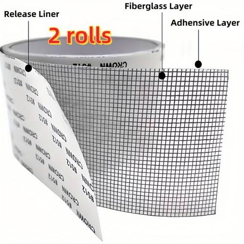 2 rolls self screen repair tape heavy duty waterproof anti insect screen patch transparent grid design strong for window door screens tear resistant compatible with fiberglass layers for home rv apartment polyester