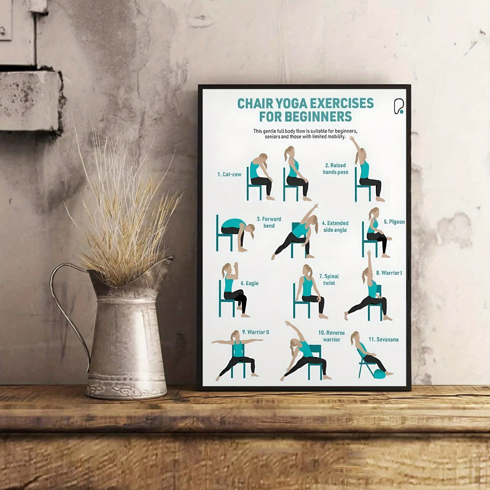chair yoga poster beginners chair yoga exercises chart step Temu