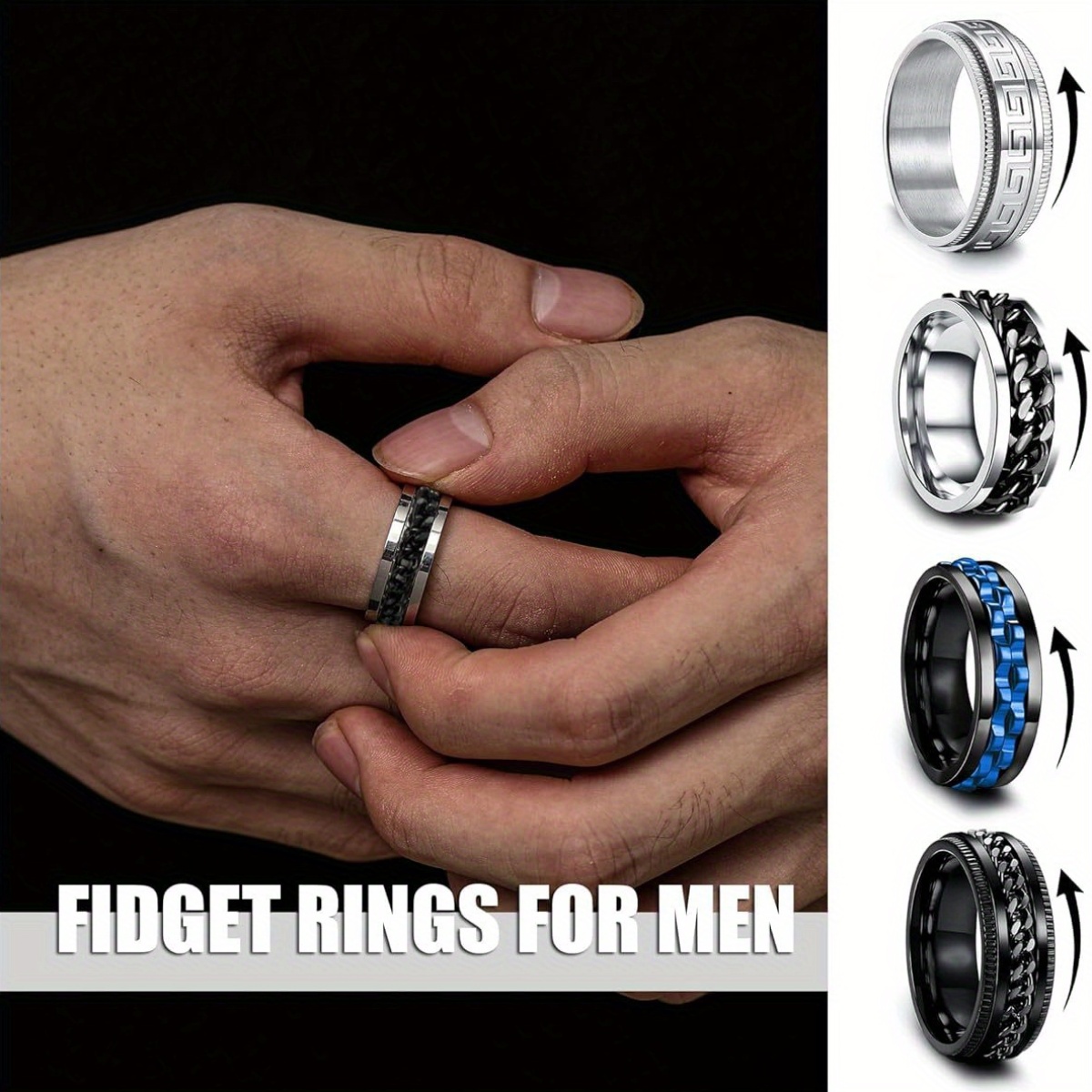   12pcs stainless   rings for men women cool fidget spinning chain ring anxiety relief fashion simple wedding engagement ring set Product details 5