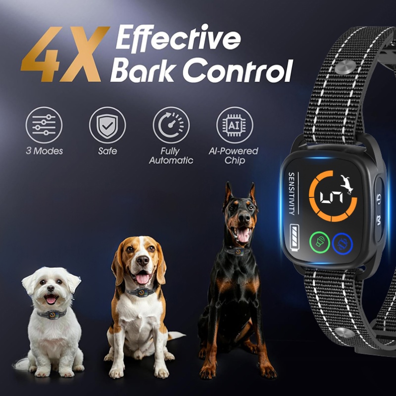 Dog Bark Collar Smart No Shock Training Collar for Medium Large Dogs, 6 Sensitivity Levels, Beep And Vibration Modes, Automatic Bark Detection, Rechargeable Humane Dog Training Device, Safe Behavior Correction Collar for Indoor Outdoor Use