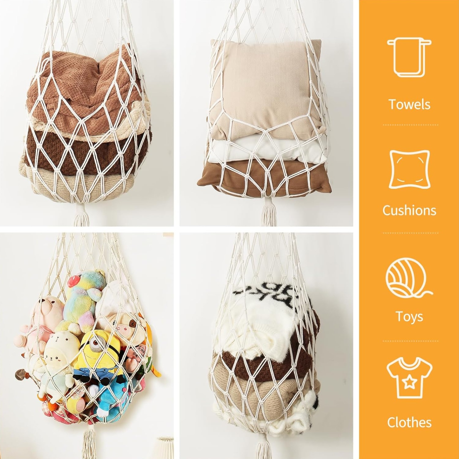6 5ft h stuffed animal storage stuffy toy hammock corner hanging net macrame display plush toy wall hanging with one hook fabric organizer and storage toy holder for nursery kids room bedroom decor Product details 1
