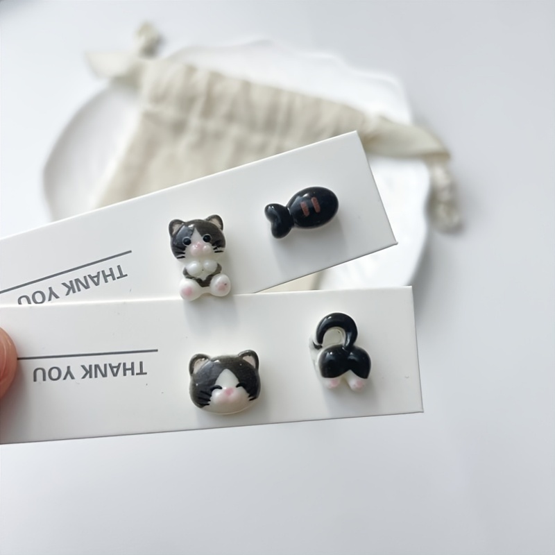 4pcs Kitten Stud Earrings Set with Storage Box