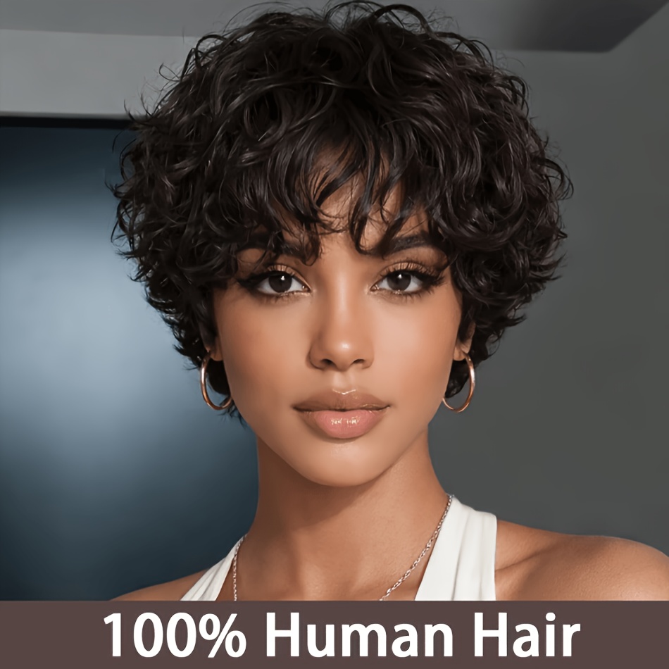 TEMU Brazilian Human Hair Wig, Glueless Short Cut With , No Adhesive Instant Design, 180% High Density , Perfect For Daily Wear, Parties, And