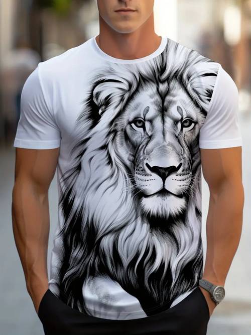 streetwear animal lion 3d print t shirt fashion short sleeve casual t shirt white t shirt