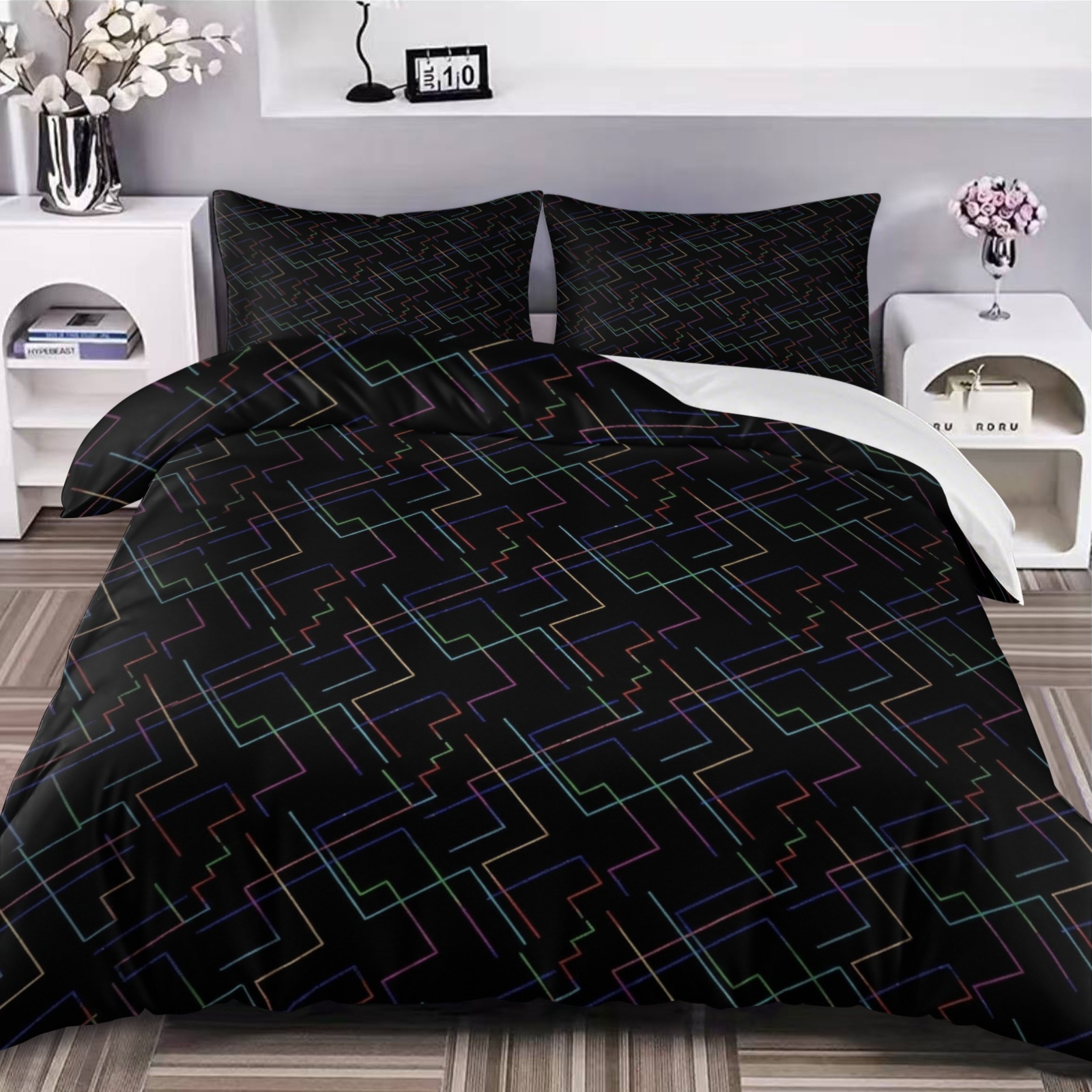 item picture 3pcs abstract geometric line pattern duvet   piece set 1 x duvet cover and 2 x pillowcases comforter not included modern theme contemporary bedding soft breathable bedroom decor