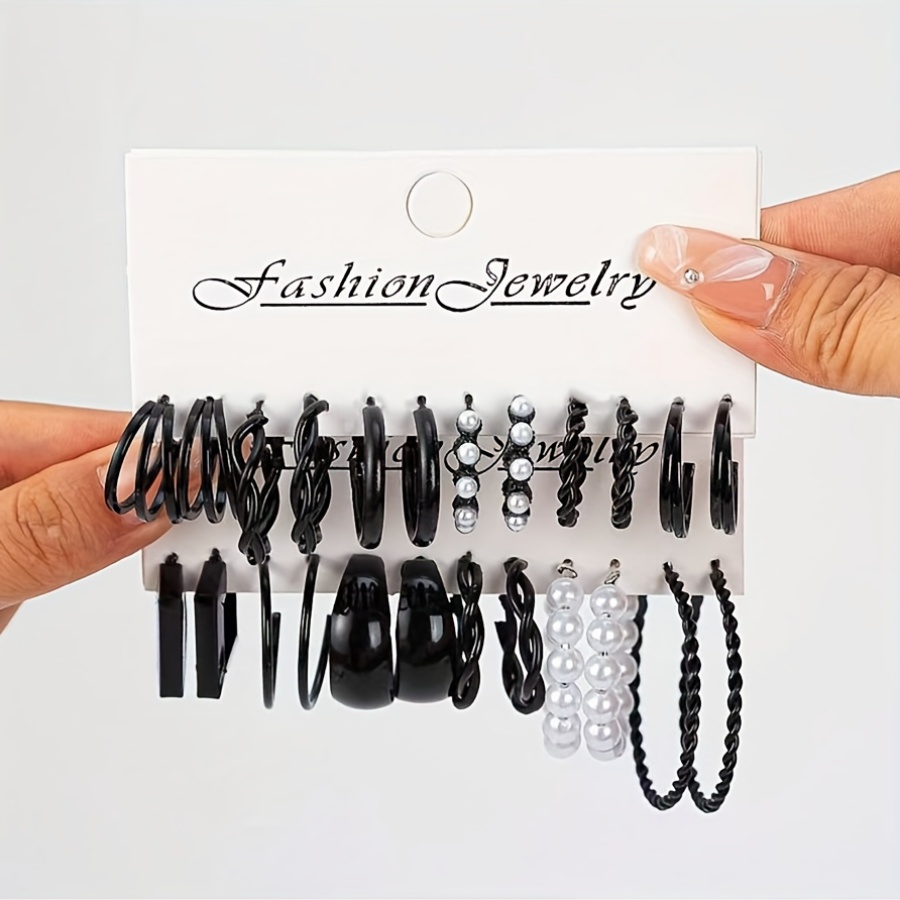 Image of 24pcs New Elegant -shaped Earring And Stud Set, Plastic Pearl Inlaid Hoop Earrings, Women's High-quality Earrings, Jewelry Additions, Suitable For Daily Wear, Halloween Christmas Gift