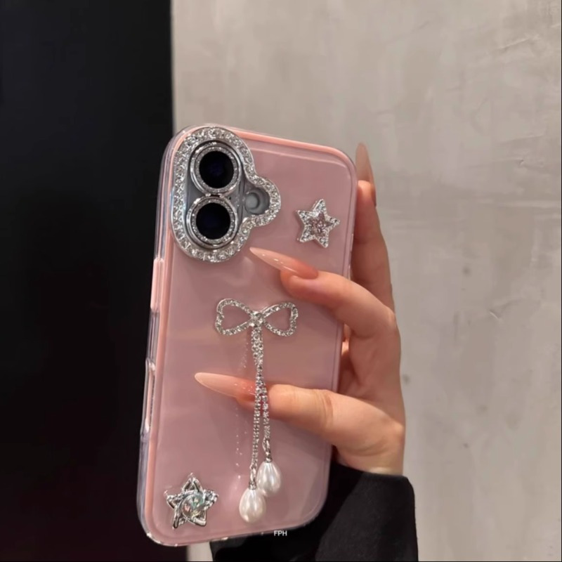TEMU Phone Case - Ins High Aesthetic Light Luxury Rhinestone Tassel Suitable For 16 Pro Max Phone Case New Iphone 15 Pro Feel 14 Pro Anti-drop 12