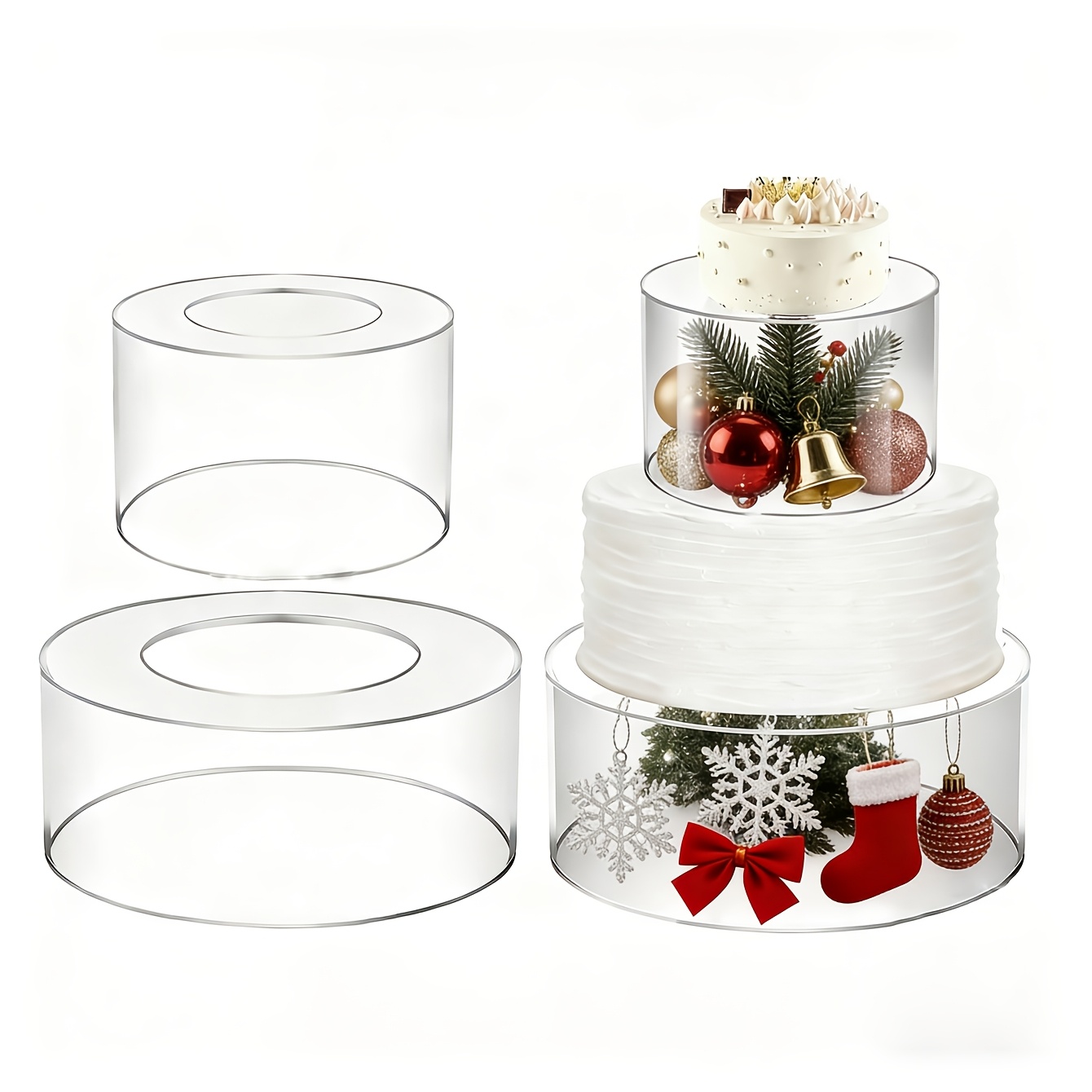 Image of Acrylic Cake Holder For Dessert Table, Transparent Filling Cake Stand Pipe, Paper Cup Cake Layer, Used For Birthday, Wedding, Holiday Party Display (6'', 8'')
