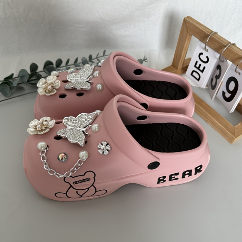 

Casual Cartoon Bear Pattern Mules & Clogs For Women, Breathable Eva Platform Heel Clogs With Bow Embellishment, Indoor/ Footwear - Quanzhou Manufactured