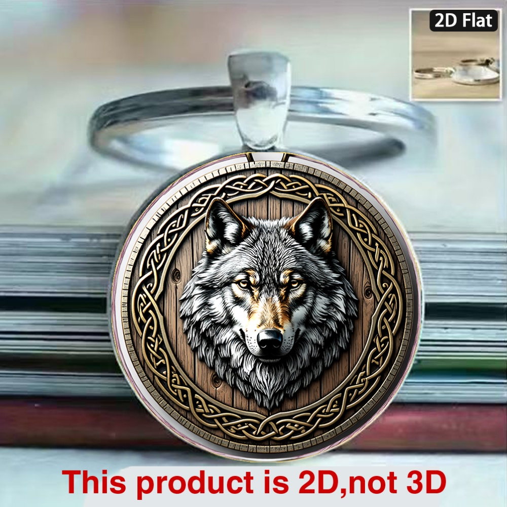 item picture 2d flat 1pc 2d flat year of   medieval style wolf head themed keychain exquisitely   with celtic patterns silvery copper polished   suitable for car keys backpacks and daily accessories a perfect gift for christmas