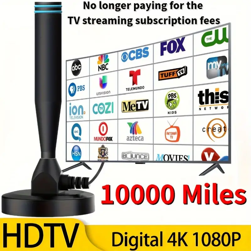 tv antenna 2025 - hdtv antenna with super strong magnetic base | full 50 u.s. states coverage | 360° long-range reception for local channels Product details 1