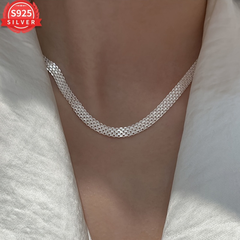 

1pc 925 Pure Silvery Plated Women' Necklace, Hypoallergenic Unique Woven Chain, Elegant Jewelry, Suitable For All , Parties And Festivals, Round