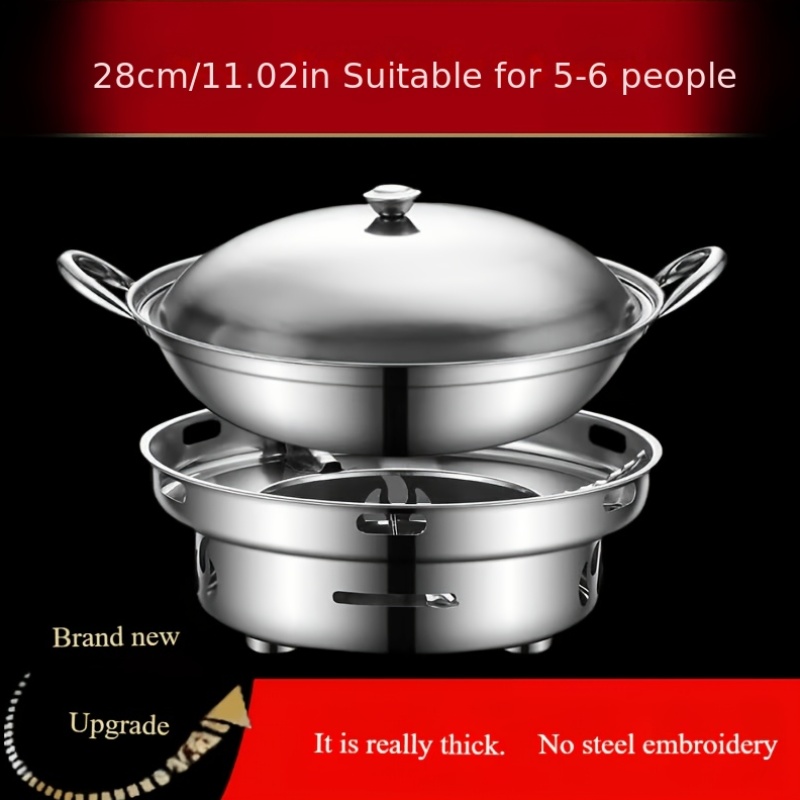 TEMU " Cooking'thickened Windproof Stainless Steel Mini Hot Pot, Suitable For Outdoor Use, , Restaurants, Soup Pot, Dry Pot, Household And Commercial