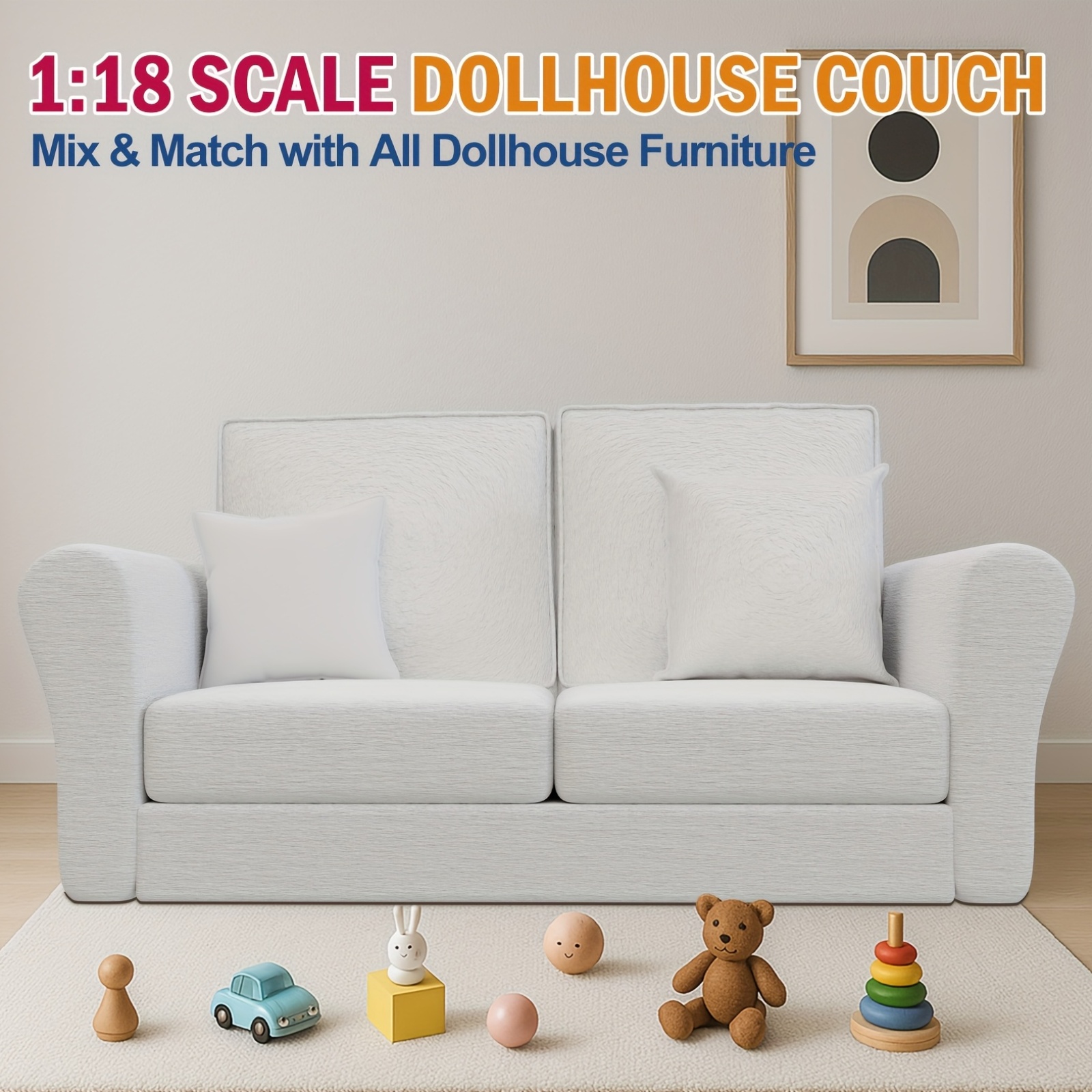 dollhouse couch 1 18 scale miniature sofa white 2 seater doll couch chair with soft cushion realistic textured fabric compact space saving design for dollhouses collectors kids miniature dollhouse furniture collectible item detailed  