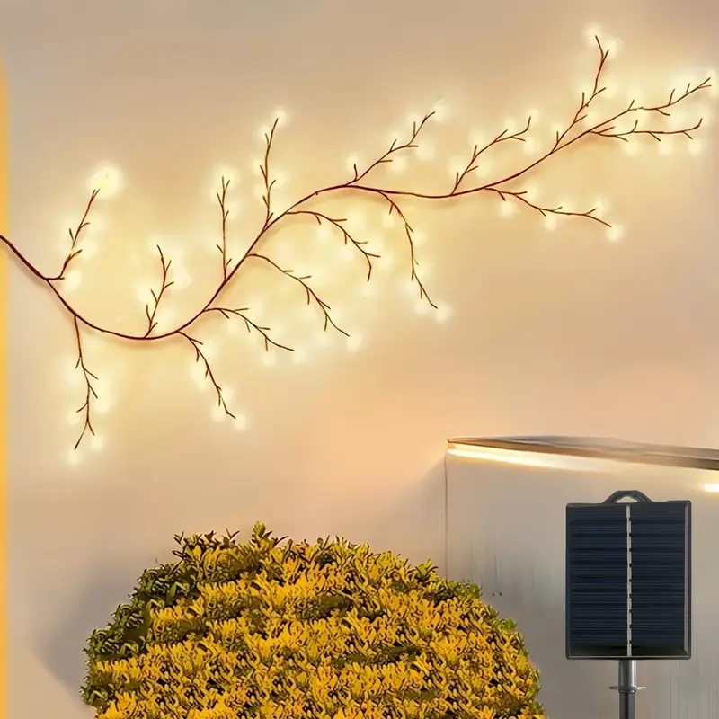 1pc solar 96 led willow vine wall lamp 8 lighting dimmable artificial plant branches fairy lights with lithium battery warm white for indoor outdoor garden patio holiday decor commercial street use solar garden lights Product details 2