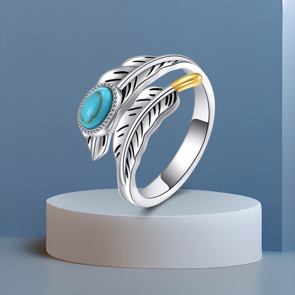 Turquoise Feather Ring Women's Sterling Silver Jewelry Gift