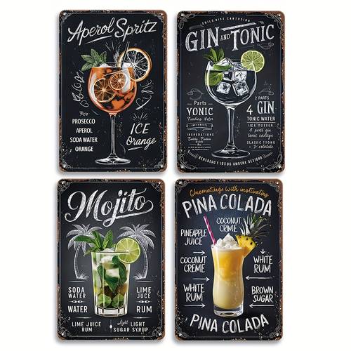 4pcs vintage cocktail recipe metal tin signs 8x12 inch retro wall art decor for home kitchen bar restaurant garage pub durable iron easy to hang perfect gift ide
