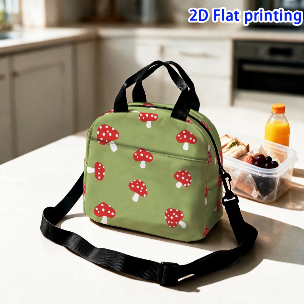 1 stuks, groene paddenstoel   2d platte-print geïsoleerde draagbare herbruikbare koeltas, thermische lunchtas voor outdoor kamperen, picknicks, strand, thuis, restaurants, kantoren, halloween, kerstmis, verjaardagscadeaus, vakantiecadeaus, non-food-contact