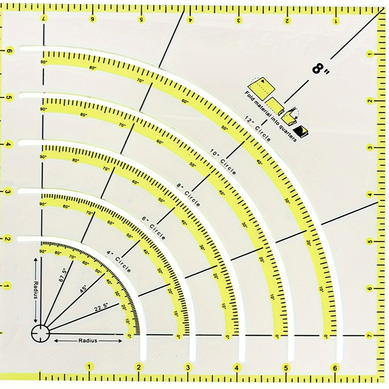 

Acrylic Quilting Ruler, 8x 8 Multifunctional Arcs & Fans Quilt Cutter Ruler With Double Colored Lines For Patchwork Sewing Craft Tools, Cutting Cloth Ruler Template