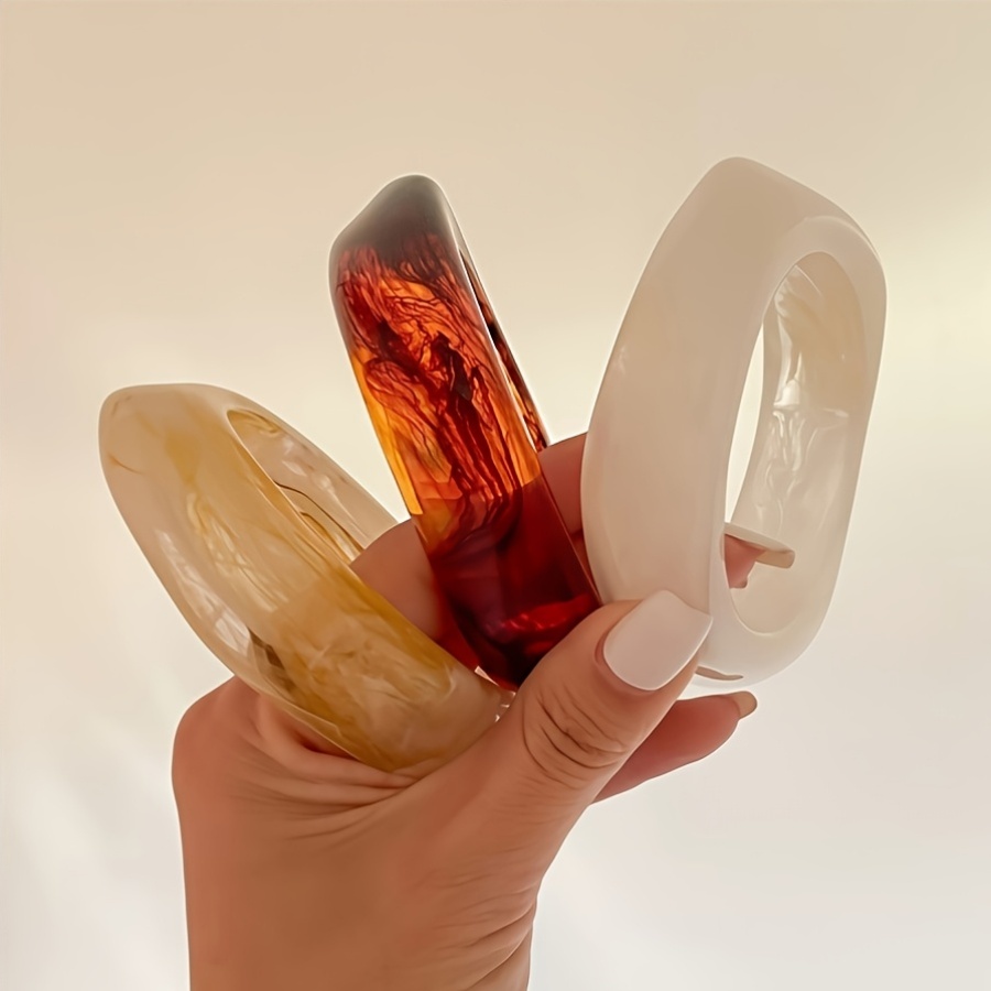 3pcs Women's Irregular Arc Resin Bangle Set, Vintage Tortoiseshell