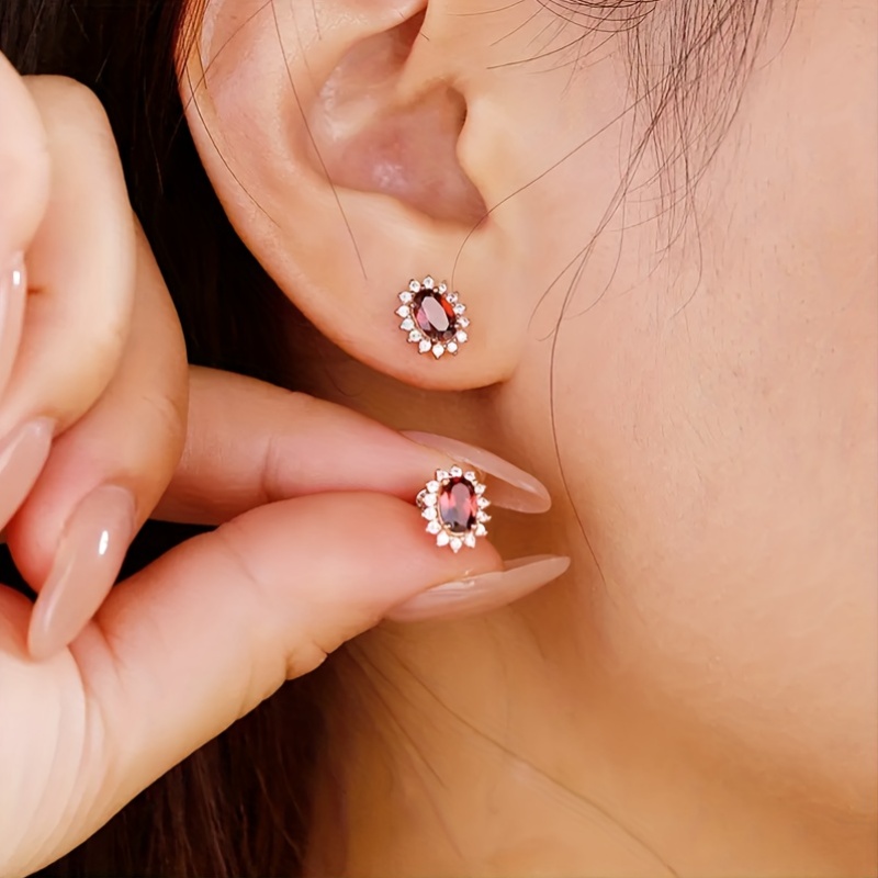Fashionable Colored Stud Earrings, Luxurious Zirconia