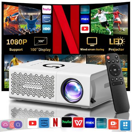 portable projector supports 1080p usb connection remote control compatible with smartphones tablets laptops tv sticks and usb drives desktop installation lcd display power supply button control hdtv input 854 480 resolution 100 ansi