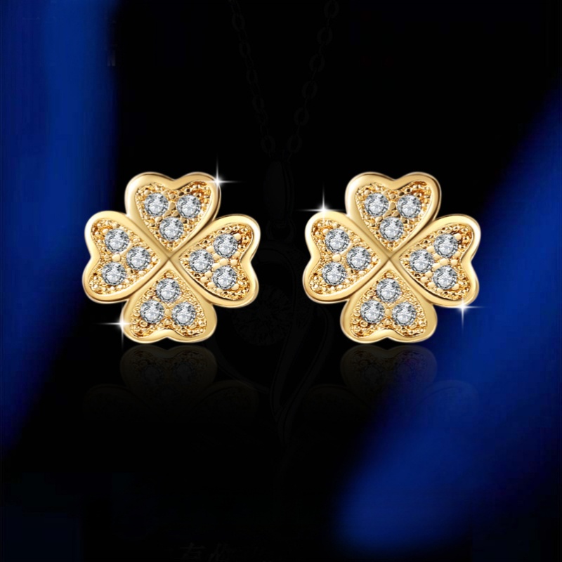 2pcs Clover Heart Micro-Pave Synthetic Zirconia Stud Earrings