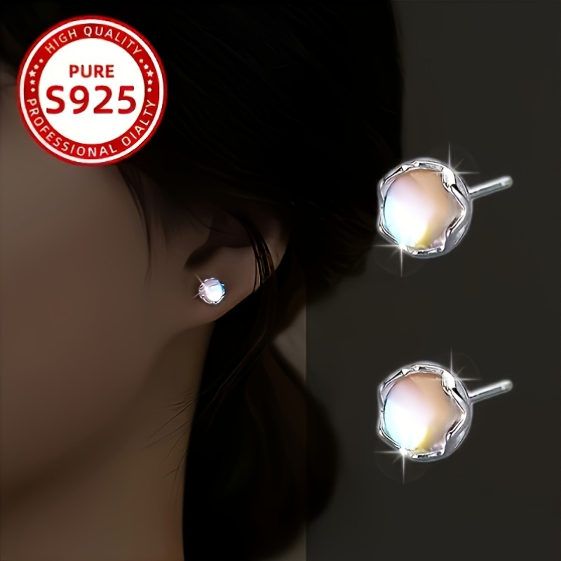 Bohemian Style Moonstone Earrings, Round Drop