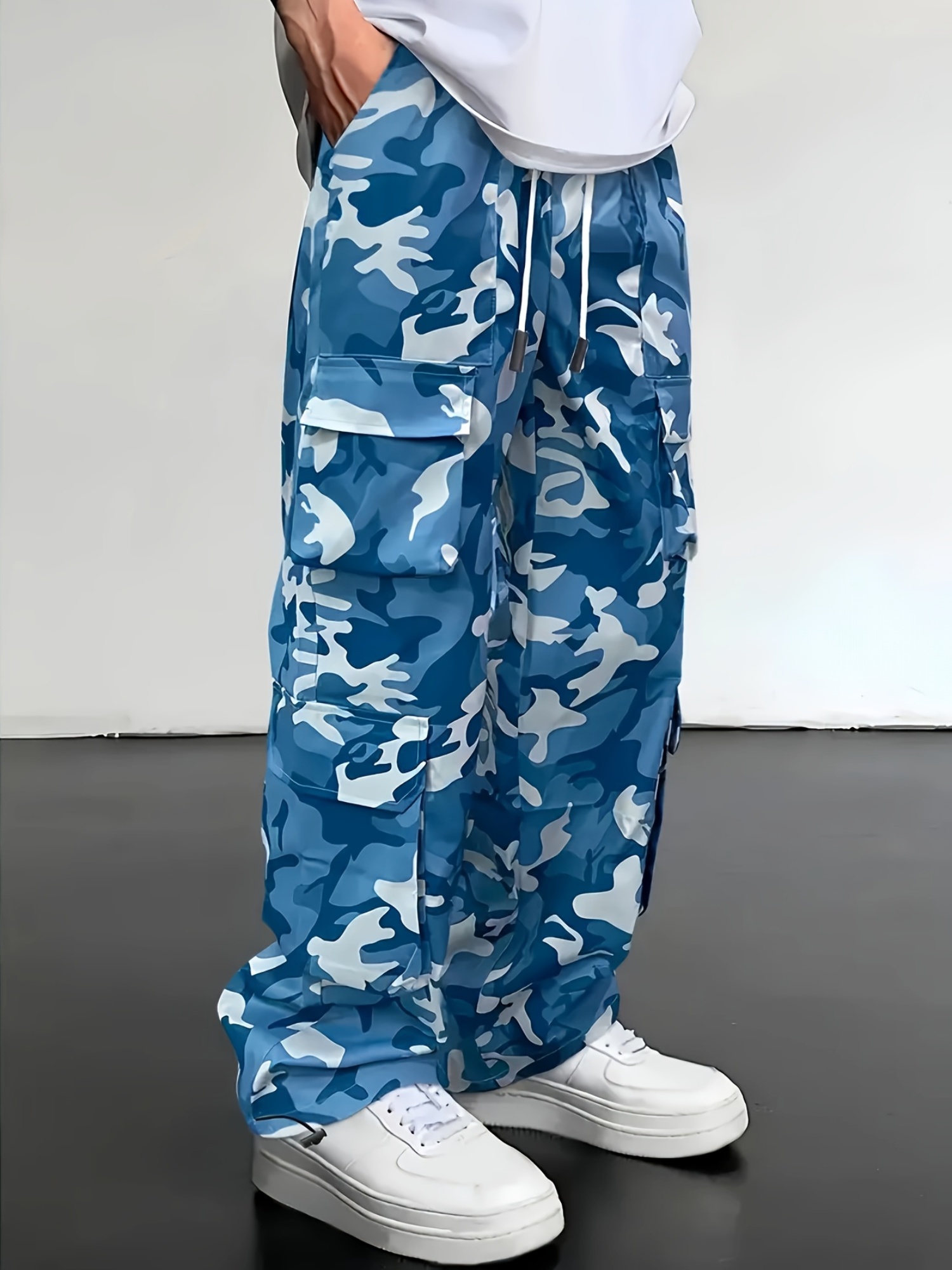 men's camo cargo pants loose fit drawstring waist multiple Temu