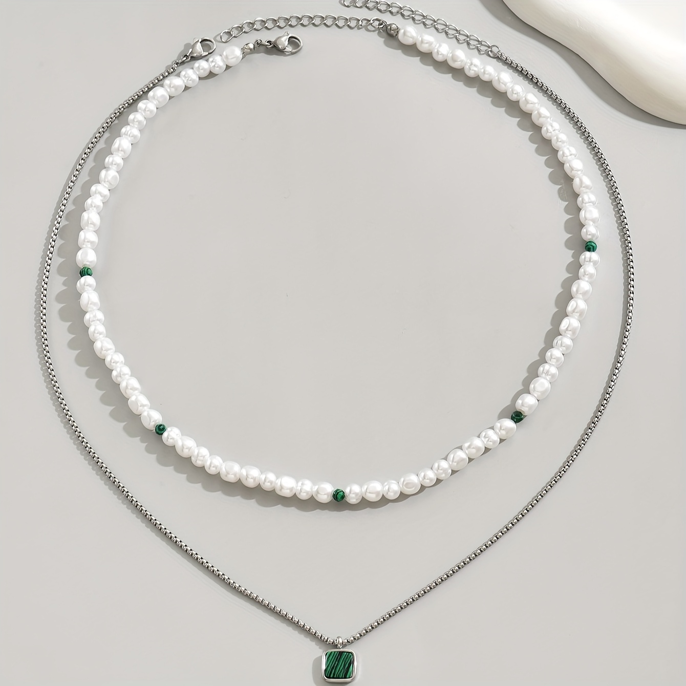 TEMU 2 Collares de Moda para Hombre, Exquisito Collar con Colgante de de Perlas y Falsa, Collar Apilable de Capa, Adiciones de Joyería Casual para