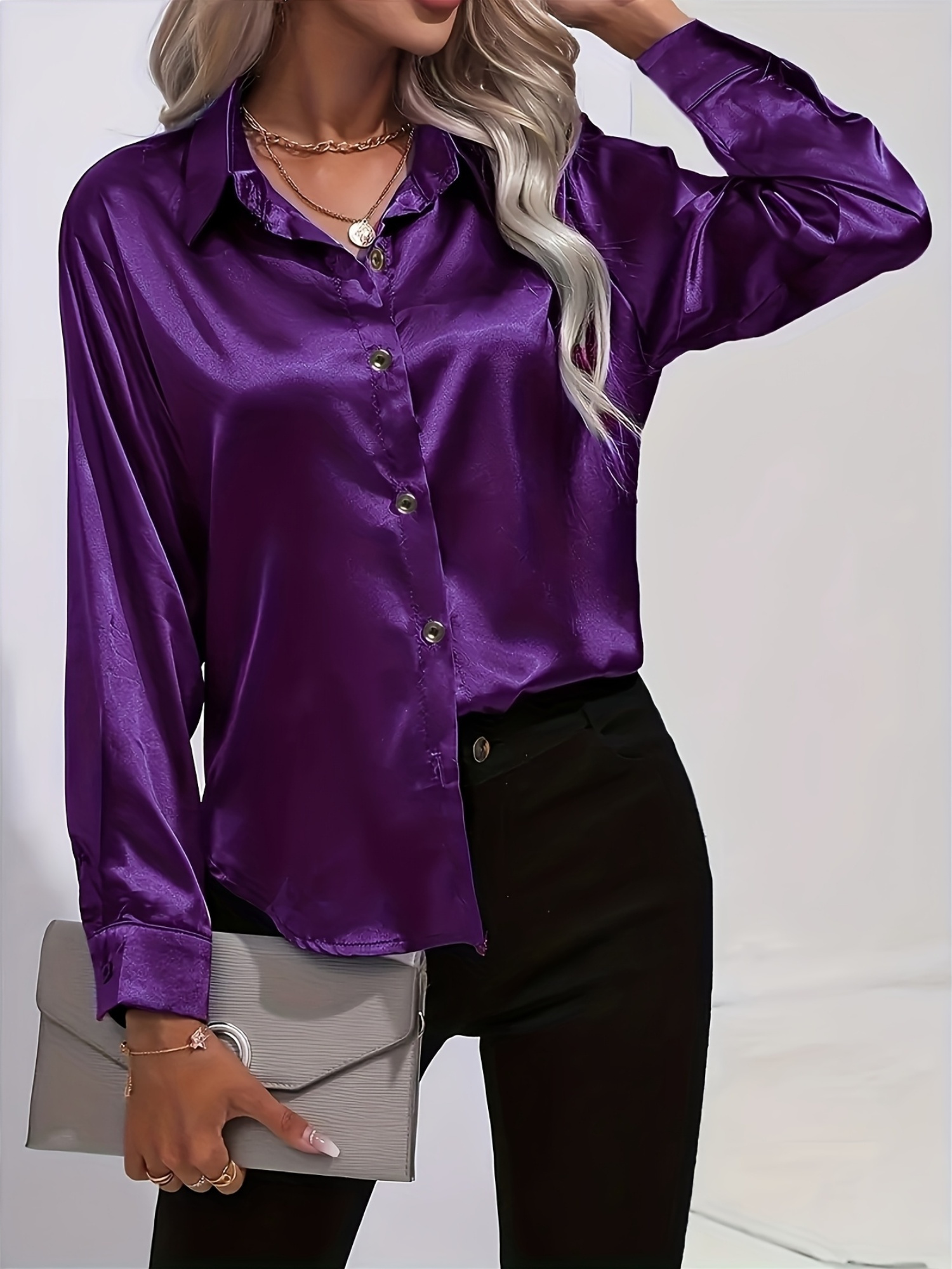 blusa elegante larga mujer color Temu Colombia