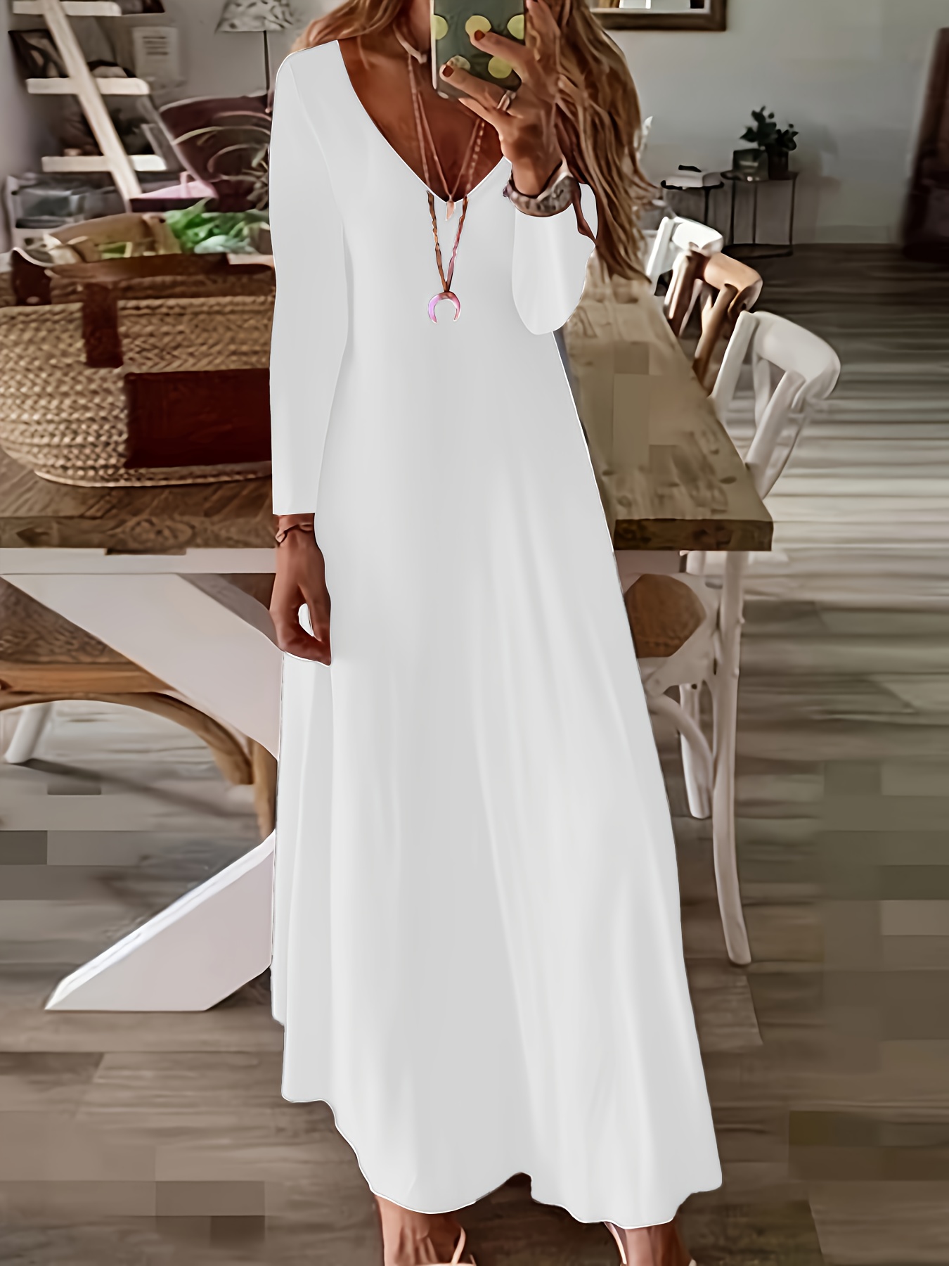womens plus size long sleeve v neck maxi dress casual loose Temu