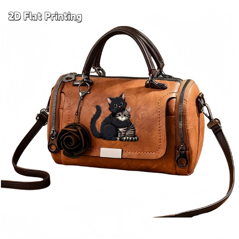 1pc Retro Handbag | Classic Patterned Single-Shoulder Bag with Embracing Cats and Rose Pendant, Crossbody Design, Suitable for Commuting and Business Trips, Light Luxury Small Bag, Christmas, Tan Color, Faux Leather, Zipper Closure, Adjustable Strap 8 1pc Retro Handbag | Classic Patterned Single-Shoulder Bag with Embracing Cats and Rose Pendant, Crossbody Design, Suitable for Commuting and Business Trips, Light Luxury Small Bag, Christmas, Tan Color, Faux Leather, Zipper Closure, Adjustable Strap