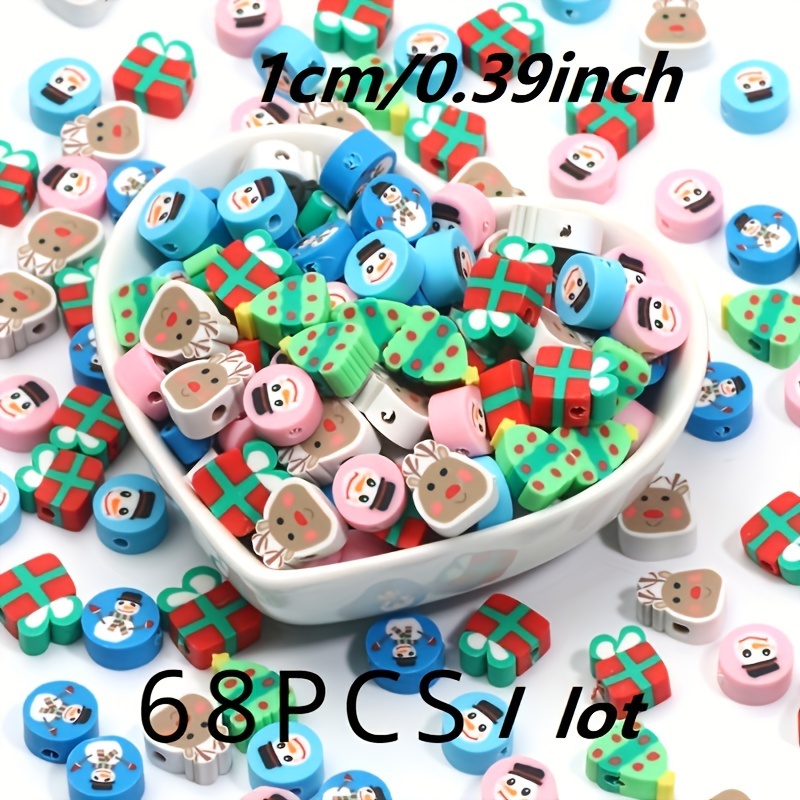 TEMU 68pz Personaggio di Regalo Natale Distanziatore Perline in Argilla Polimerica per Braccialetto Collana Decorazioni Natalizie Forniture per di