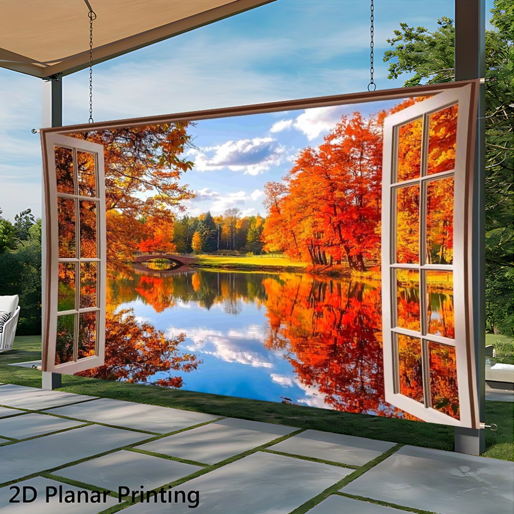 2D Flat Autumn Scenery Outside Window Wall Decoration Banner