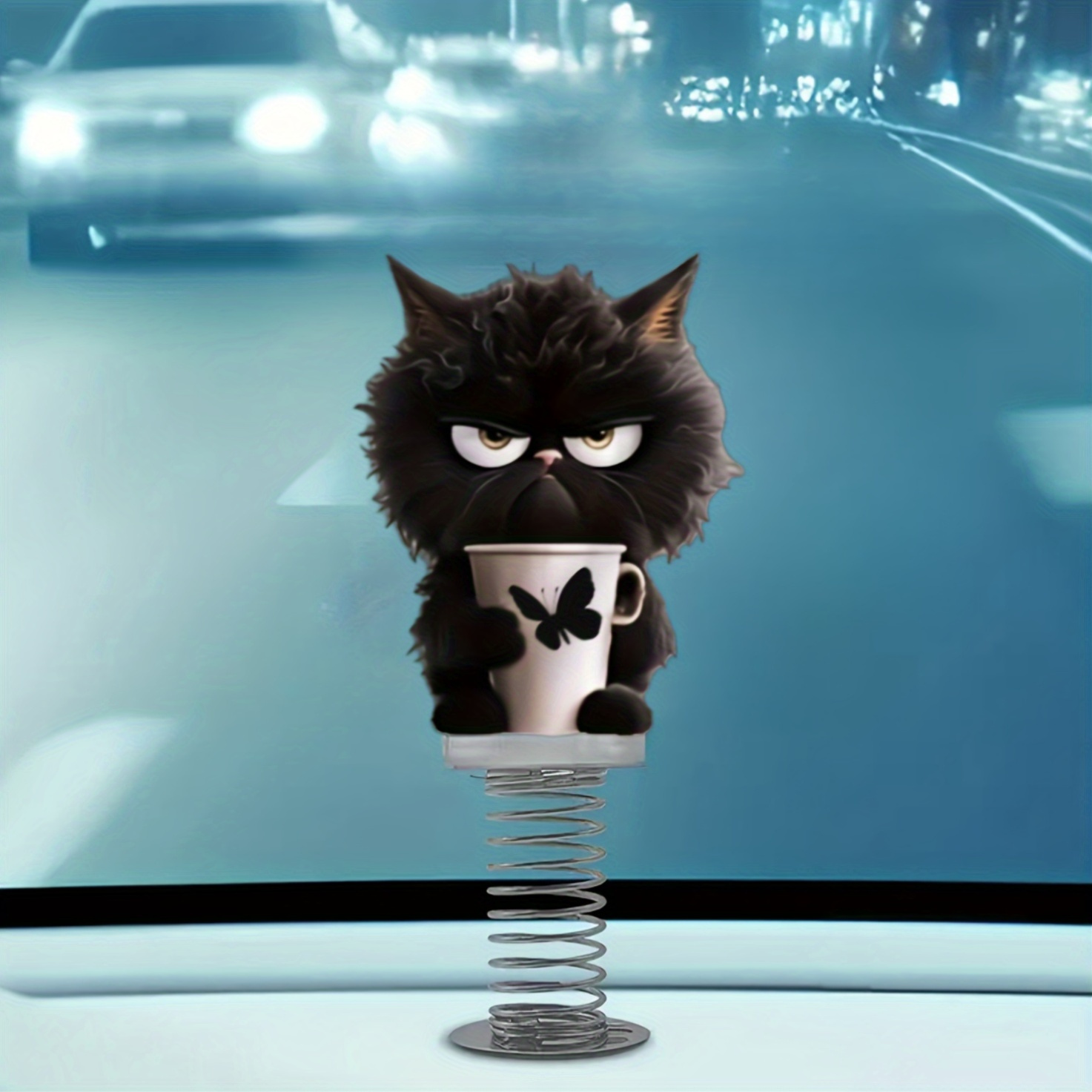 

1 Cute Acrylic Black Cat Mug Ornament - Multifunctional 2d Spring Desktop Decoration, Suitable For Cars, Office Desks And Bicycles | Ideal Christmas Gift, Suitable Without Electricity And Feathers