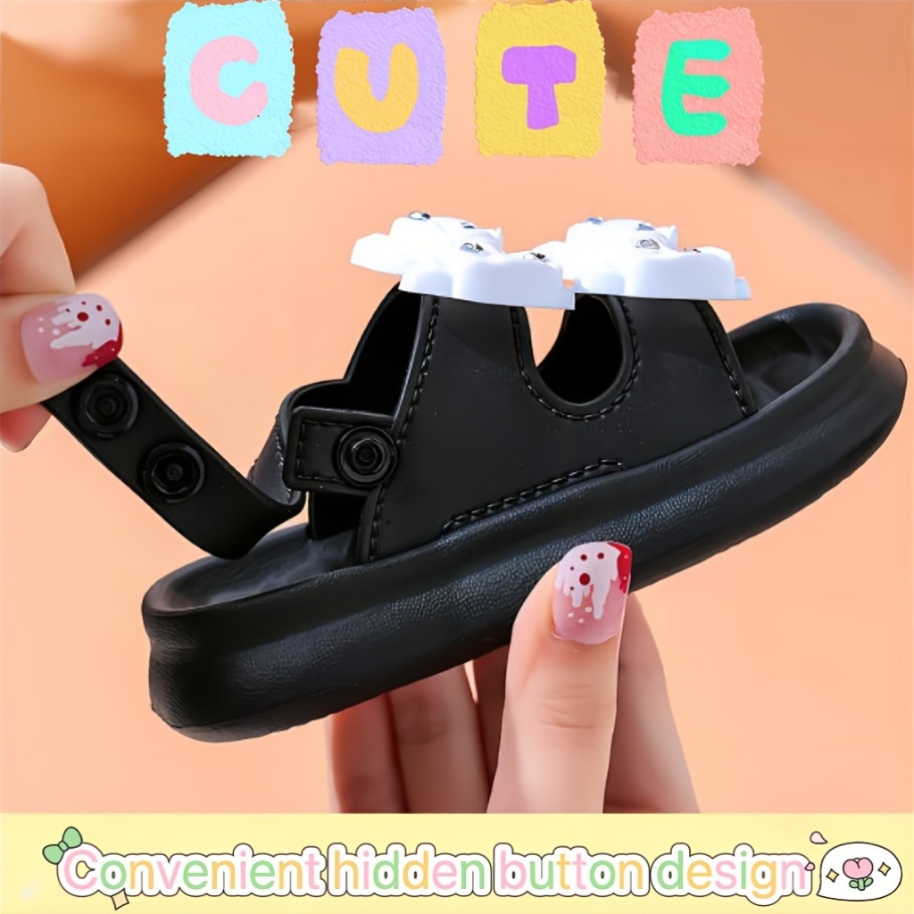 Trendy Cute Bowknot Open Toe Sandals For Girls, Breathable Non-slip Sandals For Indoor Outdoor Beach