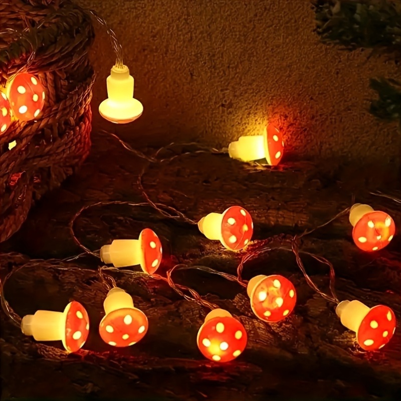 TEMU 1 String Of Vibrant Mushroom String Lights For Birthday, Kitchen, Garden, And Christmas Decorations, Cozy And Atmosphere With Warm Yellow Glow