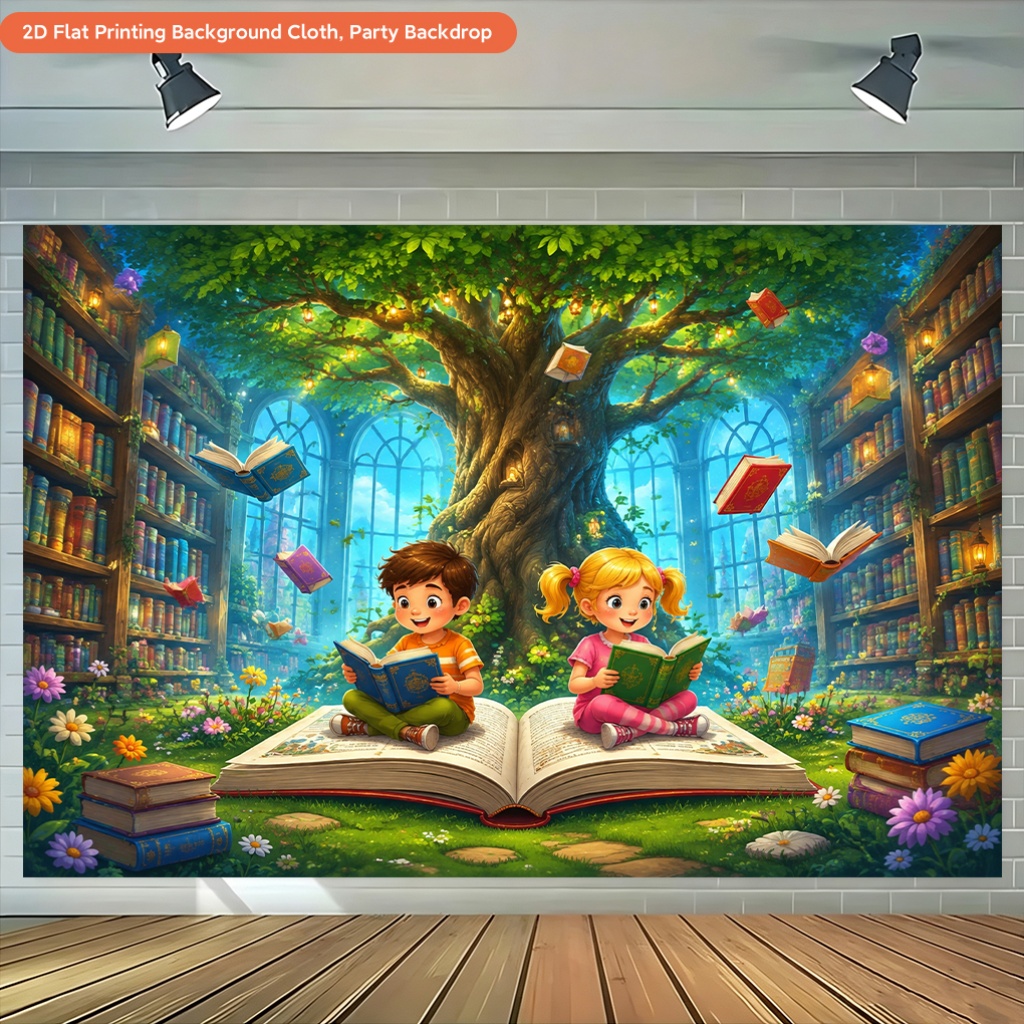 Magical Library Reading Time Polyester Backdrop