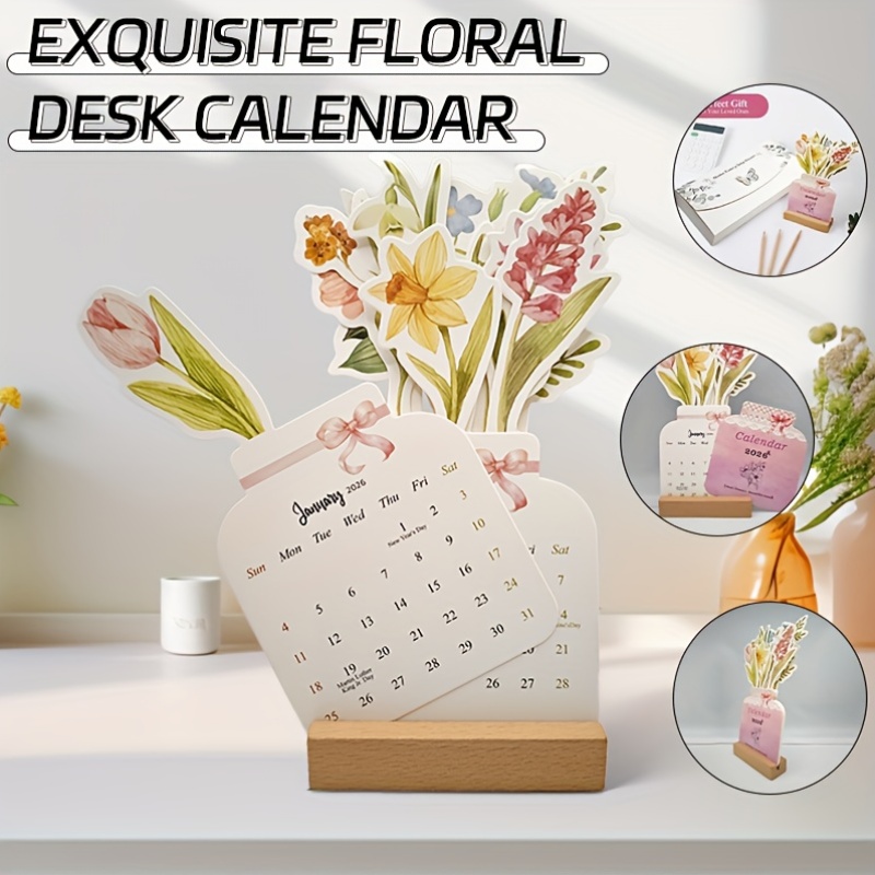 E-shop Ein wunderschöner, handgefertigter Mini-Blumen-Tischkalender für 2026, mit insgesamt 12 Monaten von bis , entworfen mit floralen Mustern, mit