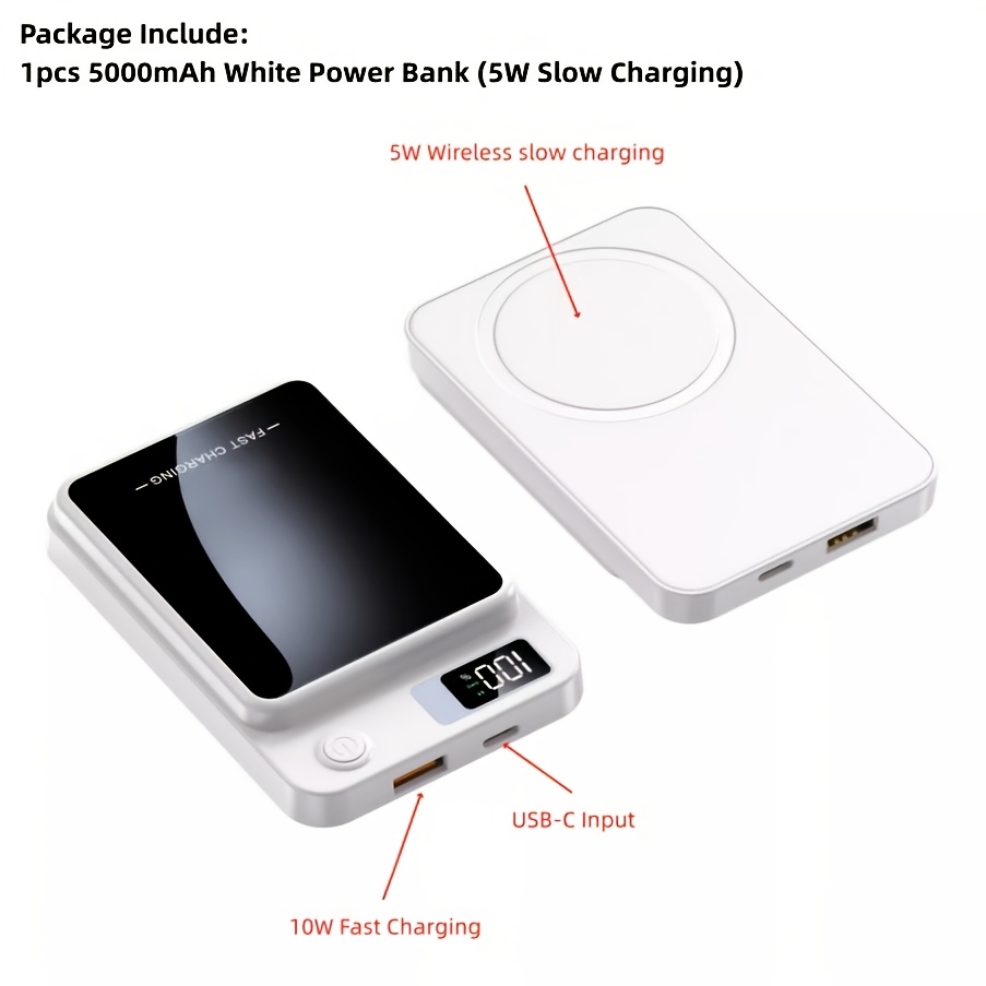 TEMU 2026 High- Powerful Magnetic Wireless Power Bank, 5000/10000mah Portable Charger With 5w/22.5w Output, Pd20w Fast Charging, 5w/15w Wireless