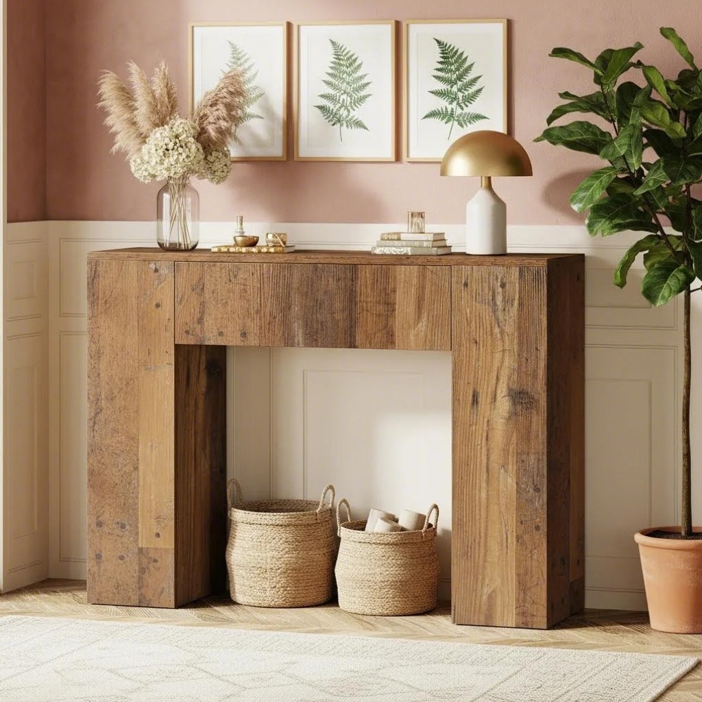 39'' Farmhouse Console Table | Narrow Sofa Entryway Table With Drawer, Small Wooden Entrance Table For Living Room, Hallway, Foyer, Distressed Brown, Multifunctional Rustic Style By Byblight