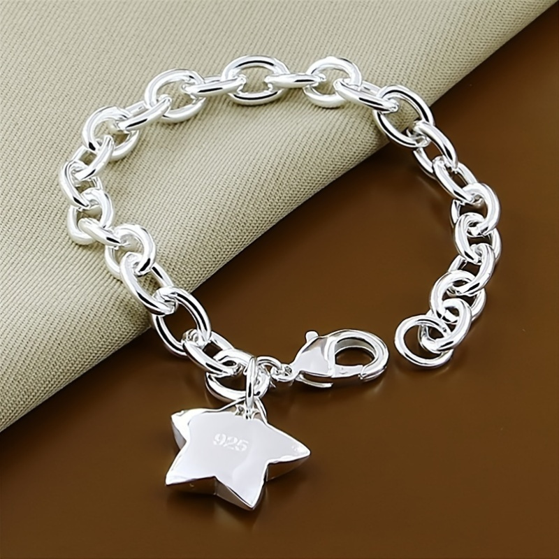 

925 Pure Silvery Star Pendant Bracelet, Spring Ring , Women's Jewelry