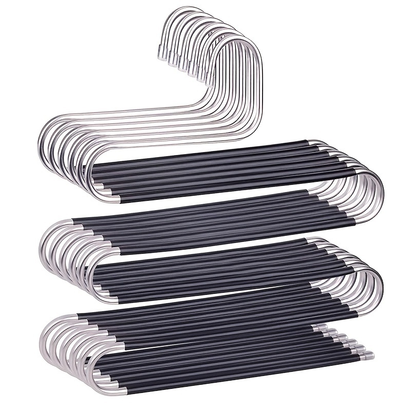 E-shop 6er-Set Mehrschichtige Hosenbügel aus Metall, ideal für die Aufbewahrung im Schlafzimmer, S-förmiges, rutschfestes und markenfreies Design,