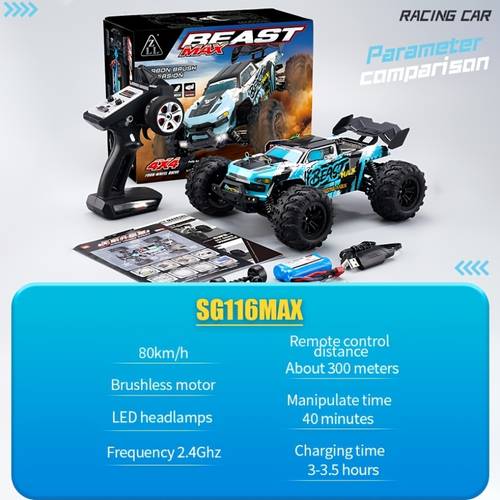 de control remoto 1:16 | Motores de cepillo/ceñido sin cepillo, control remoto de 2.4GHz, baterías, para y niños, vehículos todoterreno, , , , material plástico, carga USB