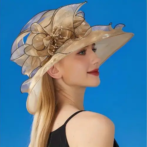 ladies elegant fashion large flower visor hat with organza