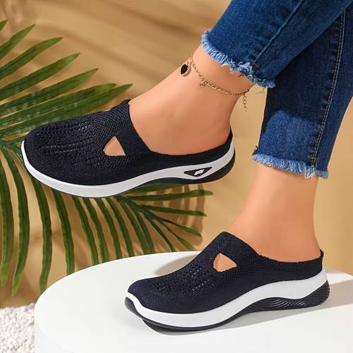womens casual slip on walking shoes breathable knit mesh mule sneakers lightweight comfortable backless athletic shoes wedge platform loafers for women ideal for daily wear travel outdoor activities