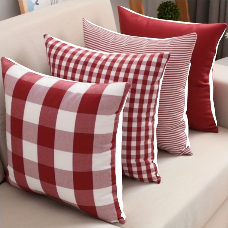 TEMU 2d Flat - 4pcs, 2d Single-sided Printed Design (no Pillow Insert), Modern Easy Red Checkered 2d Printed Sofa Bedroom Living Room Pillowcase,
