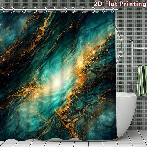 صورة العنصر ستارة حمام مسطحة ثنائية الأبعاد، قطعة واحدة، ستارة حمام مجردة بتصميم دوار باللونين التيل والأورود، ديكور حمام، خيارات متعددة الأحجام (80 سم، 120 سم، 150 سم، 180 سم، 180 سم، 240 سم) تتضمن خطافات، حمام، هدية عيد ميلاد، أفضل هدية للعائلة