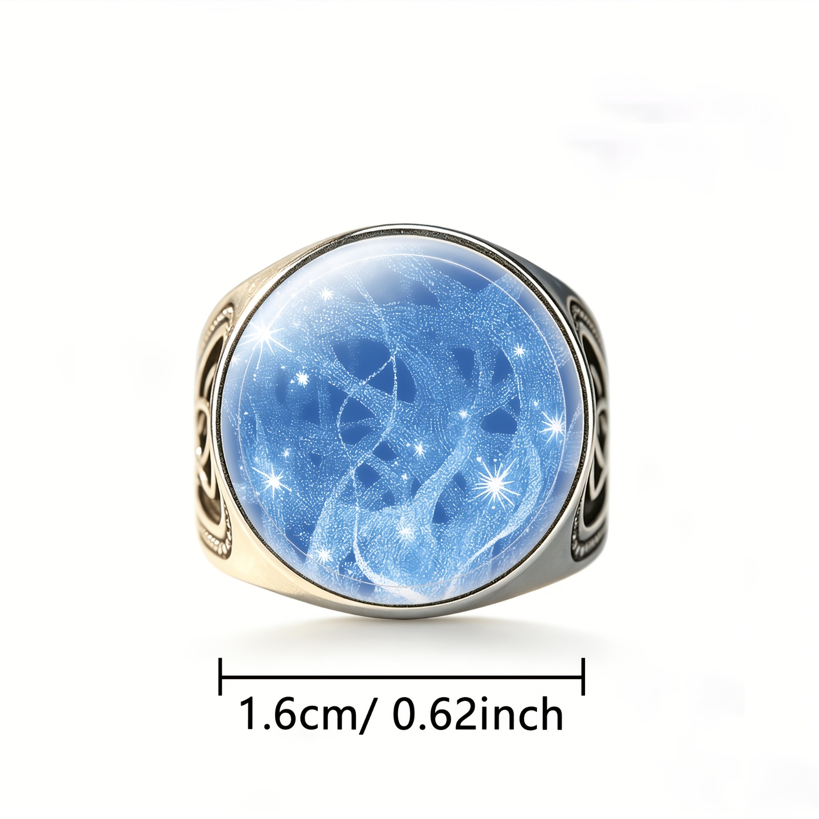 Metal Textured Ring with Blue Circular Pattern